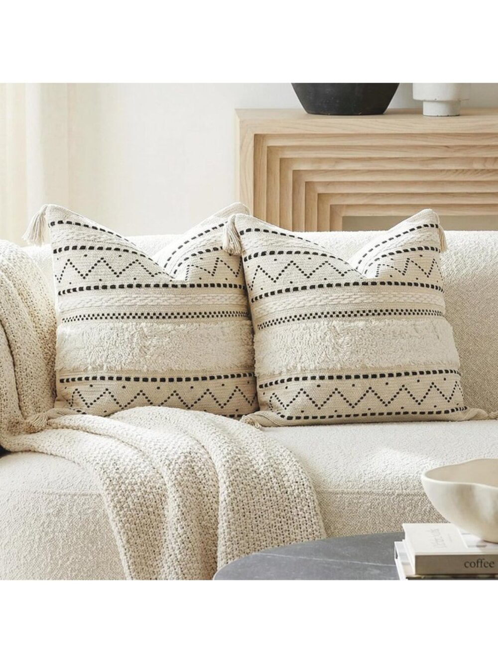 Boho Decorative Throw Pillow Covers Set of 2 | 20x20 Square Accent Pillows with